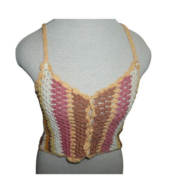 Zara Multicolor Crochet Knit Button Tank Top Boho Festival Y2K Size M/L - Picture 5 of 9